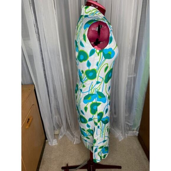 shirt dress floral vintage 1960s mod flower power white blue green - Picture 12 of 12